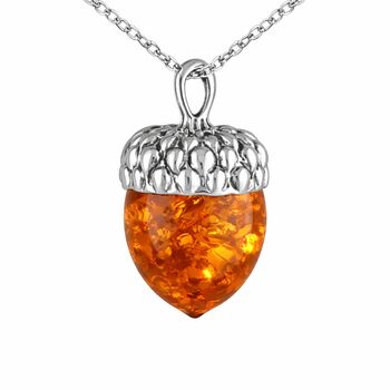 Personalised Sterling Silver Amber Acorn Pendant Necklace, 5 of 10