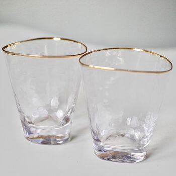 Pair Of Gold Rimmed Hammered Glasses, 2 of 7