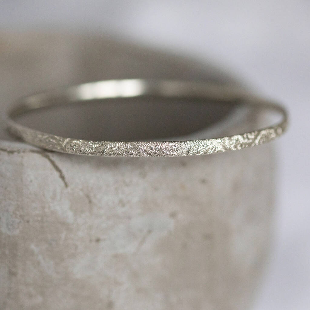 Sterling Silver Lace Textured Bangle, 1 of 3
