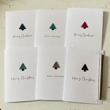 Christmas Cards Six Set Leather Christmas Tree Cards, 3 of 3