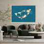 Blue Gold Koi Fish Wall Art Print Landscape Silhouette, thumbnail 2 of 5