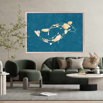 Blue Gold Koi Fish Wall Art Print Landscape Silhouette, 2 of 5