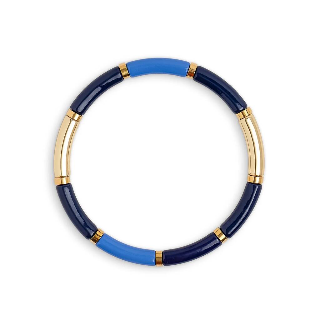 Blue Enamel Elasticated Metal Bead Bracelet, 1 of 1