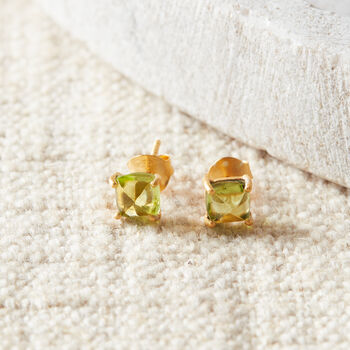 Green Peridot Square Cut 18 K Gold And Silver Studs, 7 of 12