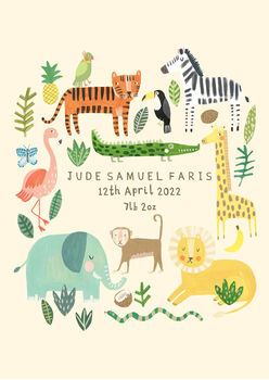 Personalised Safari Birth Announcement Print, 2 of 2