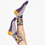 Women's Bamboo Socks Grey Purple Pansy, thumbnail 1 of 6