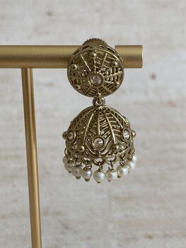 Antique Gold Small Jhumki Earrings, 2 of 4