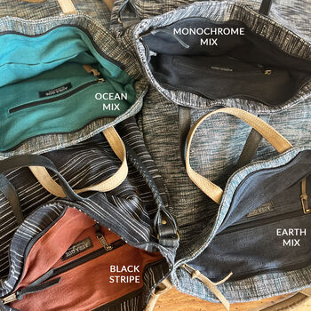 Fair Trade Woven Cotton Leather Double Handle Handbag, 4 of 9
