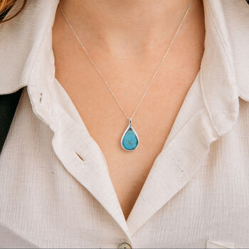 Sterling Silver Turquoise Teardrop Necklace, 5 of 12