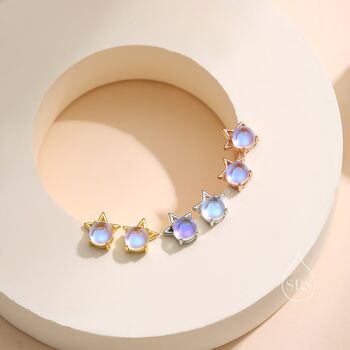 Sterling Silver Moonstone Star Stud Earrings, 8 of 11