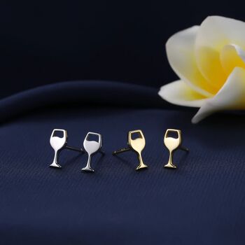 Extra Tiny Wine Glass Stud Earrings Sterling Silver, 7 of 11