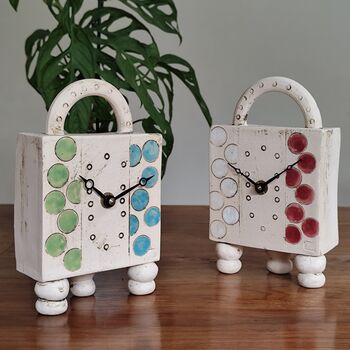 Carriage Mantel Ceramic Clock With Feet And Handle, 2 of 9