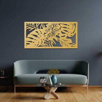 Tropical Monstera And Palm Leaves Wooden Wall Panel, 10 of 11