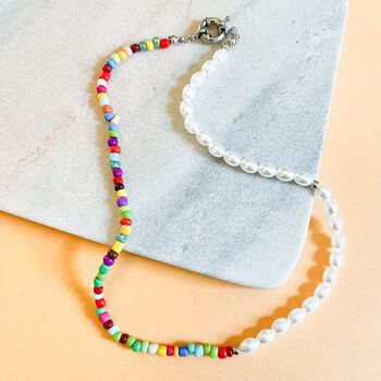Pearl And Rainbow Seed Bead Necklace, 2 of 2