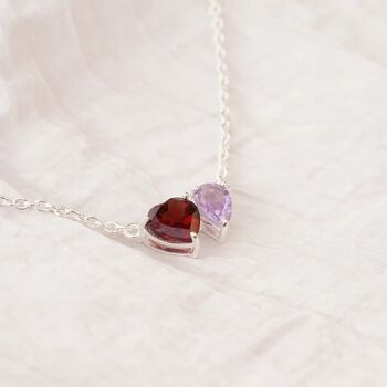 Silver Garnet And Light Amethyst Heart And Drop Necklace, 2 of 4
