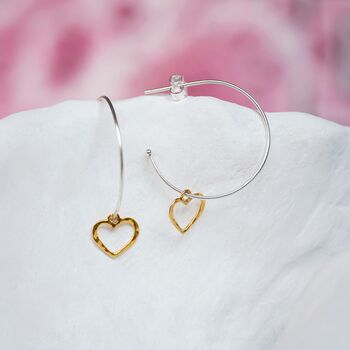 Handmade Hoop Earrings With Dainty Gold Hearts, 3 of 7