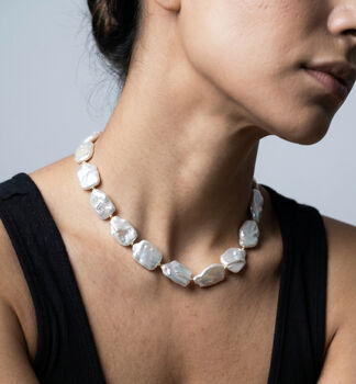 Shinju 18 K Gold Plated With Real Baroque Pearl Necklace, 2 of 5