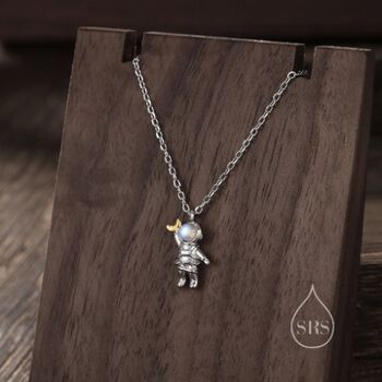 Astronaut Moonstone Pendant Necklace In Sterling Silver, 6 of 10