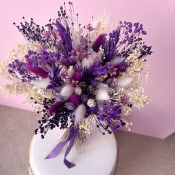 Deep Purple Dried Flower Bouquet With Gypsophila, 4 of 5