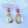 Gold Plated Teardrop And Pink Glass Earrings, thumbnail 1 of 4
