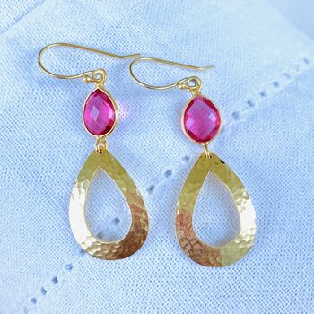 Gold Plated Teardrop And Pink Glass Earrings, 3 of 4