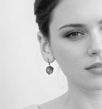 Gold Storm Blue Jade Acorn Earrings, 2 of 8