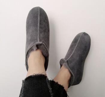 Miko Grey Luxury Sheepskin Slippers Boots, 6 of 7