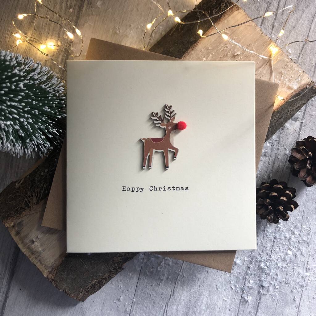 Personalised Wooden Rudolph Happy Christmas Card By Alphabet Bespoke ...