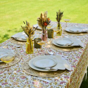 Raspberry Briar Floral Block Printed Tablecloth, 2 of 7