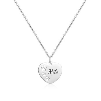 Personalised Engraved Name Necklace Dog Paw Print Design, 2 of 11