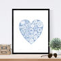 'Flower Heart' Print In Serenity Blue, thumbnail 2 of 5