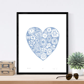 'Flower Heart' Print In Serenity Blue, 2 of 5