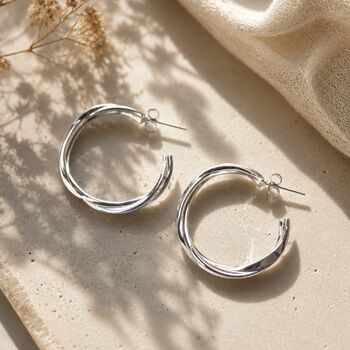 Solid Sterling Silver Interwoven Hoop Earrings, 2 of 8