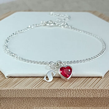 Sterling Silver Ruby Heart Bracelet, 4 of 6
