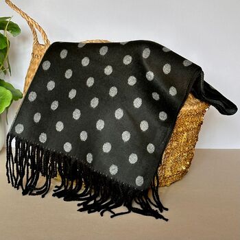 Cashmere Blend Spots Scarf In Black And Grey, 5 of 5