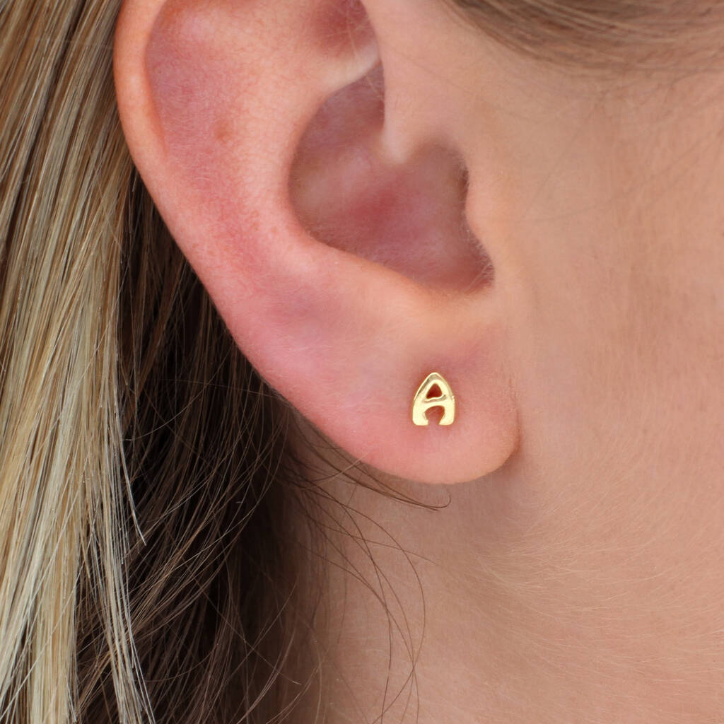 18ct Gold Plated Or Sliver Initial Stud Earrings, 1 of 9