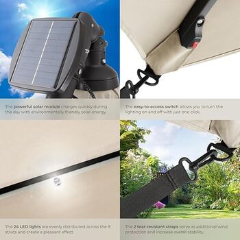 Garden Parasols Umbrella With LED Solar Rotatable 3x3m, 5 of 10