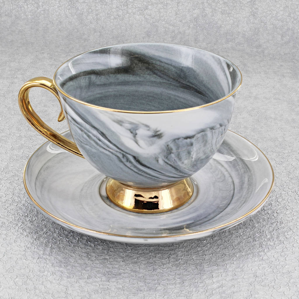 Marble Effect Cup And Saucer Pink Or Grey Finish By G Decor