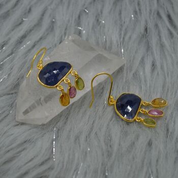 Blue Sapphire Tourmaline Silver Earrings, 7 of 7