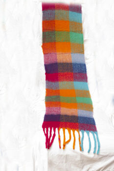 Vibrant Rainbow Plaid Warm Wrap Wool Blend Scarf, 4 of 9