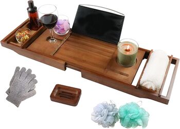 Wood Home Spa Bathtub Caddy Bath Tray, 6 of 8