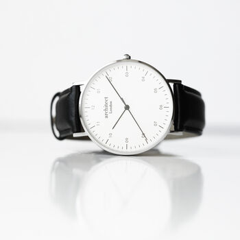 Personalised Groomsman And Best Man Watch – Minimalist White Face, Black Leather Strap, 4 of 5