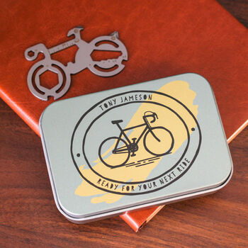 Personalised Hand Drawn Cycling Bike Tool Tin Gift, 8 of 11
