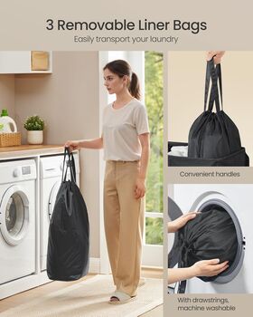 Three Compartment Laundry Basket With Lid, 5 of 6