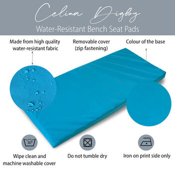 Aqua Bright Blue Water Resistant Garden Bench Seat Pad, 2 of 3