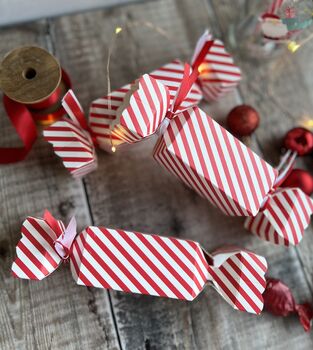 Four Small Candy Cane Stripe Cracker Shaped Boxes, 3 of 5