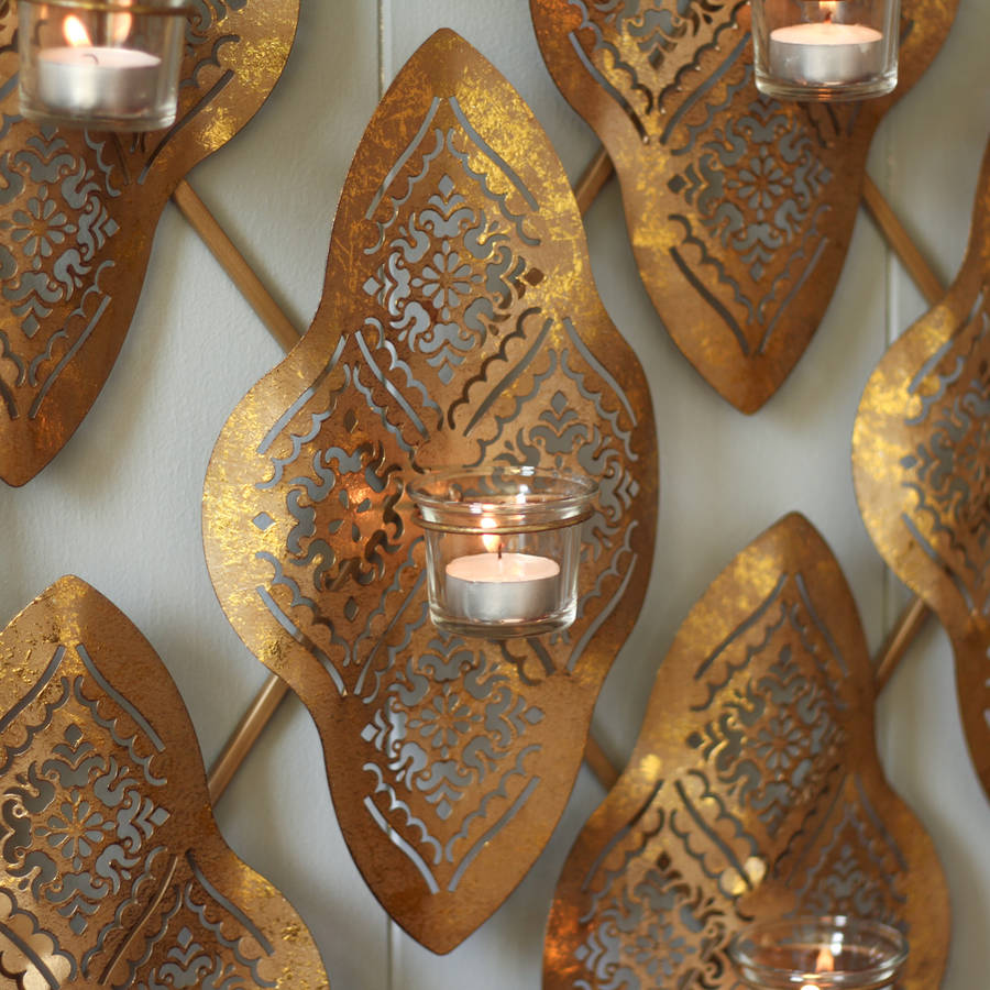 Gold Moroccan Wave Wall Tealight Holder By Dibor