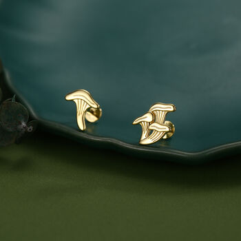 Sterling Silver Mismatched Chanterelle Mushroom 16 G Flat Back Labret Earrings, 5 of 12