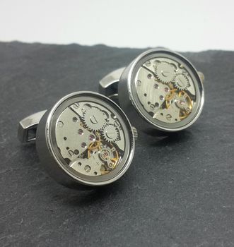 Watch Mechanism Cufflinks, Moving Parts And Glass Face, 4 of 8
