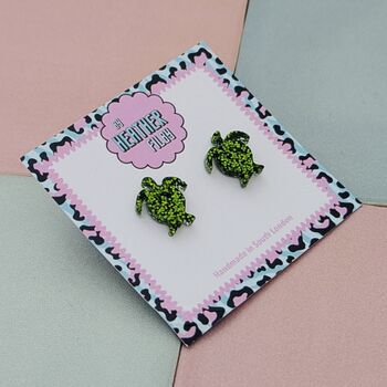 Green Turtle Glitter Studs, 2 of 4
